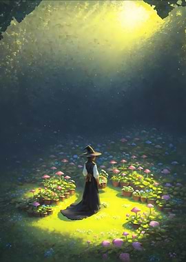 Witch in a Mushroom Garden