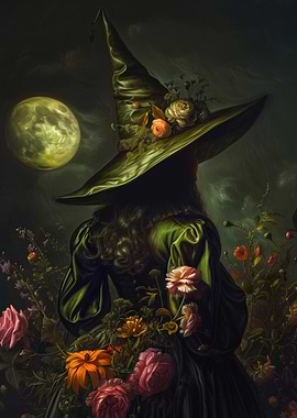 Floral Witch with Moon