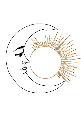 Moon and Sun Minimalist Line Art