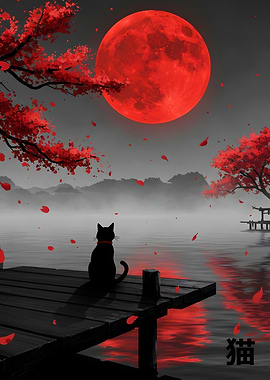 Japanese Moon Cat Landscape