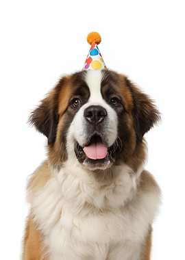 Saint Bernard Dog with Party Hat