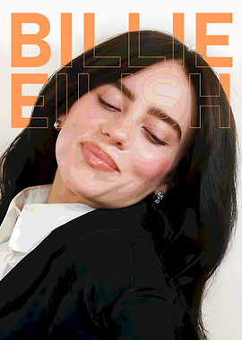 Billie Eilish Portrait with Orange Text