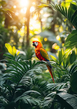 Scarlet Macaw in Lush Jungle Setting