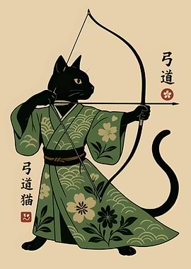 Kyudo Cat Archer in Kimono