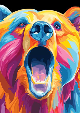 Colorful Roaring Bear Portrait