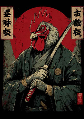 Rooster Samurai with Katana