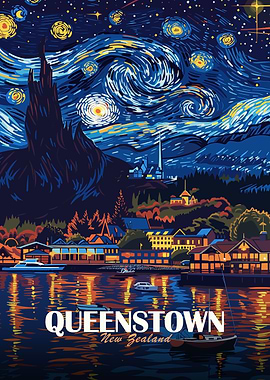 Queenstown New Zealand Travel Poster Art