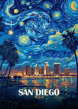 San Diego Starry Night Illustration
