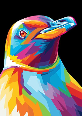 Colorful Penguin Portrait on Black Background