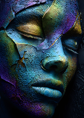 Textured Face Portrait with Vibrant Colors
