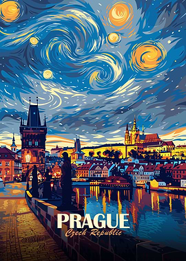 Prague Czech Republic Starry Night Art