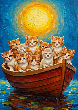 Kittens in a Boat Painting