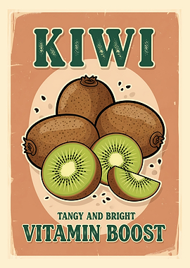 Kiwi Vitamin Boost Retro Poster