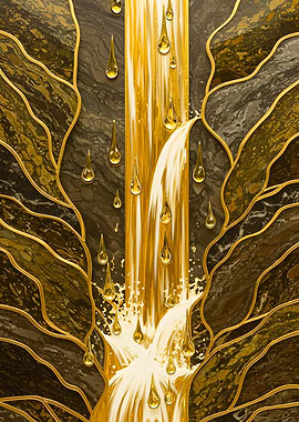 Golden Waterfall with Abstract Tree Branches