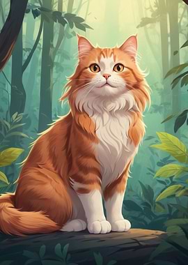 Orange and White Cat in Forest
