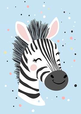 Cute Zebra Portrait on Blue Background