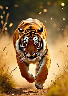 Tiger Running Through Tall Grass
