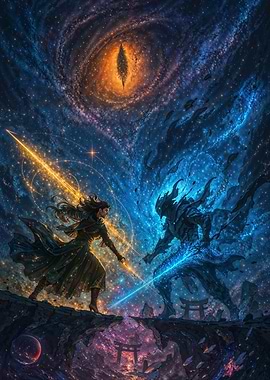 Epic Battle Under Cosmic Eye
