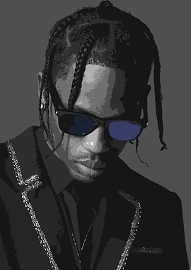 Travis Scott Portrait in Grayscale
