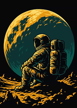 Astronaut on Moon with Large Planet