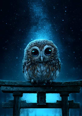 Cute Owl on Torii Gate