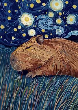 Capybara in Starry Night Style