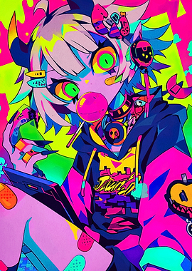 Colorful Anime Girl with Lollipop