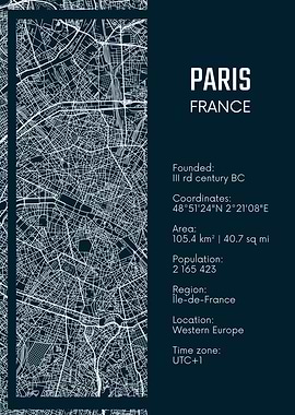 Paris France City Map Poster