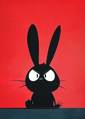 Grumpy Black Rabbit Cartoon Illustration