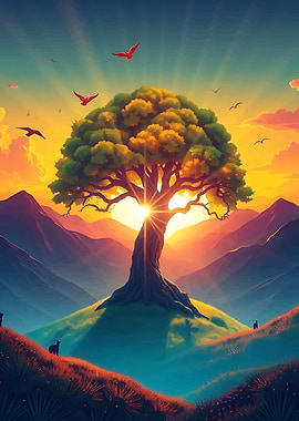 Tree of Life Sunset Landscape