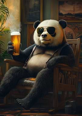 Panda Bear Relaxing with Beer