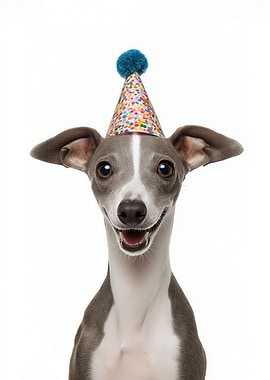 Italian Greyhound Dog with Birthday Hat
