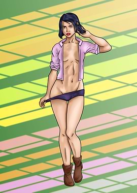 Cartoon Woman in Unbuttoned Shirt