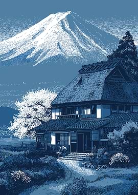 Japanese House with Mount Fuji