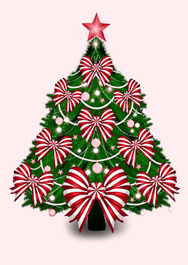 Christmas Tree with Red and White Bows