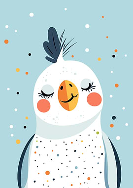 Cute Bird Illustration with Closed Eyes