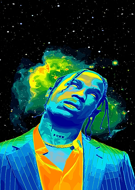 Travis Scott Portrait with Nebula Background