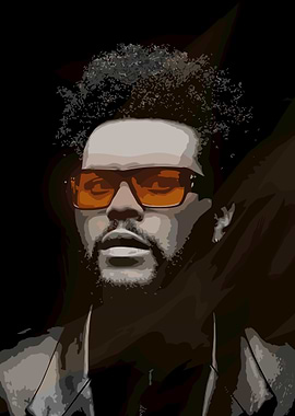The Weeknd Portrait with Orange Glasses