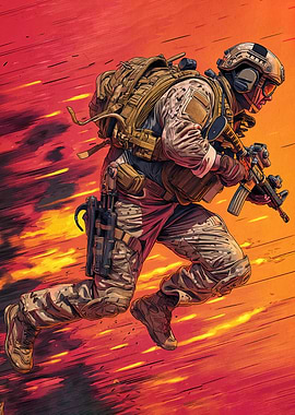 Running Soldier with Rifle in Action