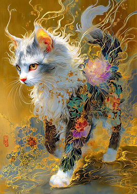 Floral Cat Art
