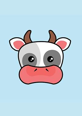 Cute Cartoon Cow Face Illustration