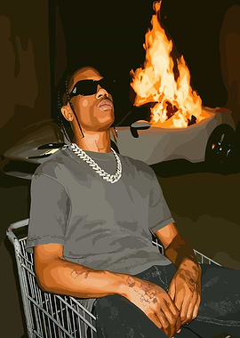 Travis Scott with Burning Car