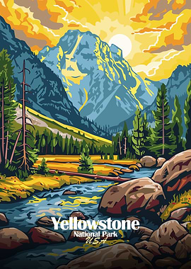 Yellowstone National Park Landscape Illustration