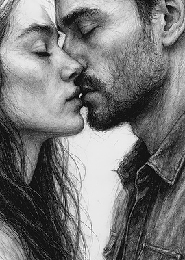 Monochrome Kissing Couple Drawing
