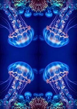 Jellyfish Kaleidoscope in Deep Blue Sea