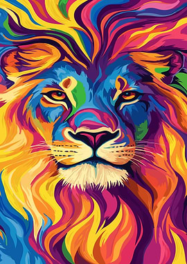 Colorful Lion Portrait