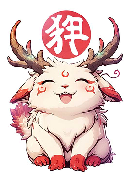 Cute Cartoon Deer Spirit with Kanji
