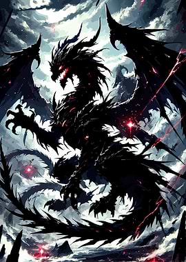 Black Dragon with Red Eyes