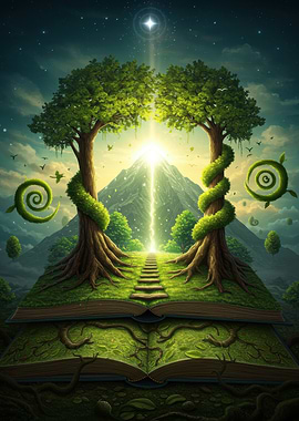 Magical Book Landscape with Trees