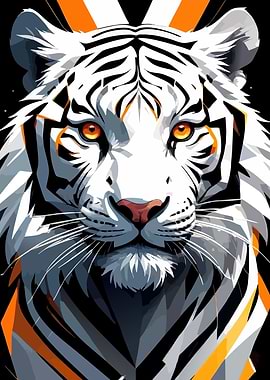 White Tiger Portrait with Orange Accents